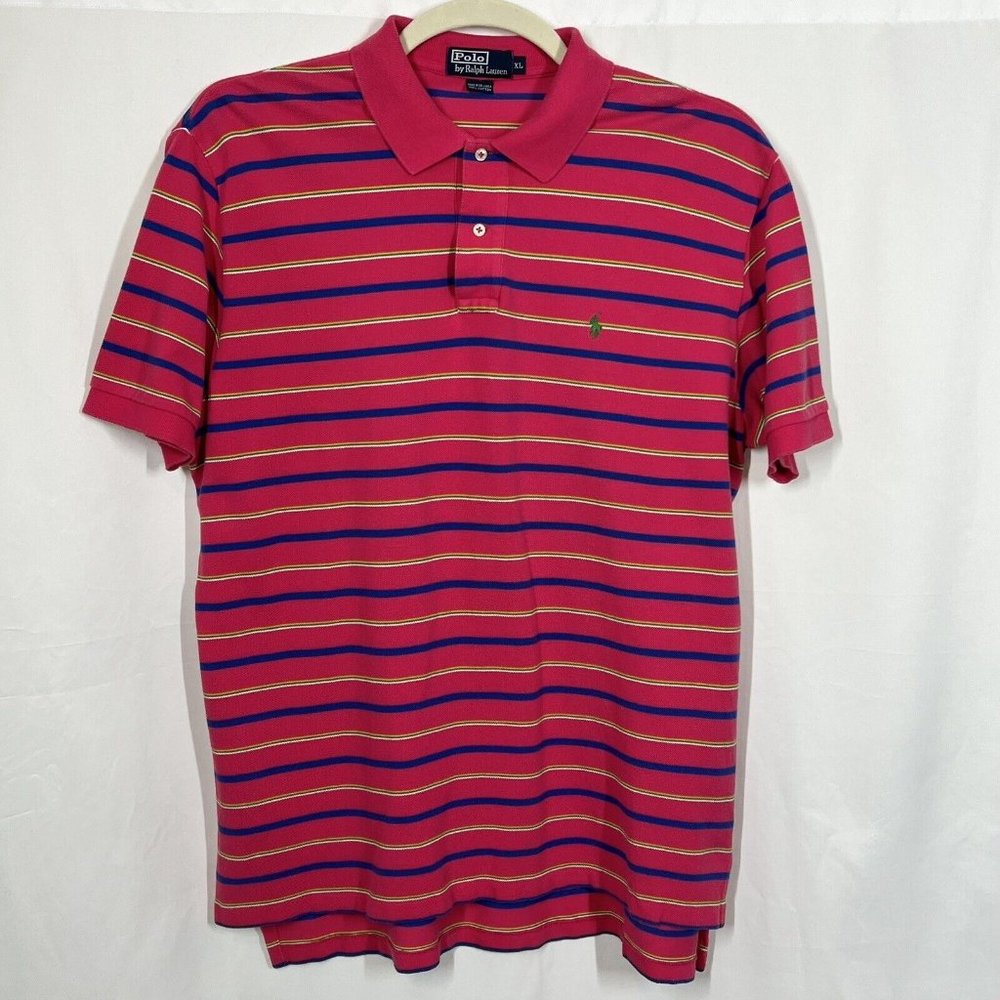 Polo Ralph Lauren Shirt Adult XL Striped Maroon White Golf  Rugby Mens XL - Picture 9 of 10